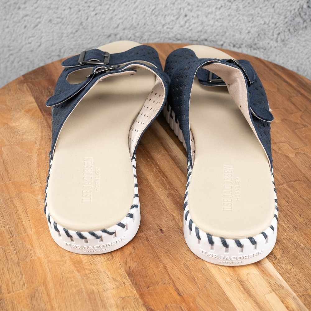 Ilse Jacobsen Hornbæk Tulip Indigo Blue Double Buckle Slide Sandals Womens 8.5 - Picture 4 of 5